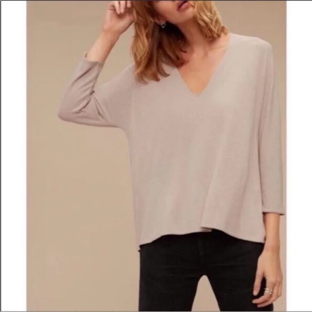Aritzia Wilfred Free Aneta V-Neck Top Maroon Burgundy Loose Boxy Fit - Picture 2 of 15